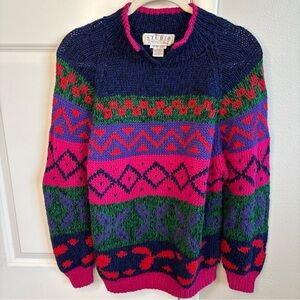 Vintage Studio Michelle Stuart Funky Knit Colorful Valentine Pullover Sweater L